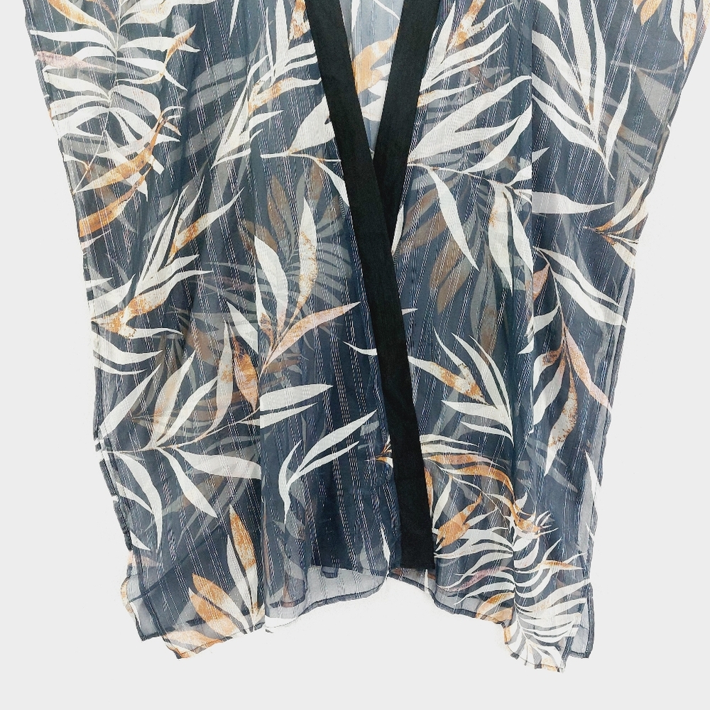New Boutique Tropical Leaf Print Open Front Cradigan Top P4734 - Picture 2 of 6